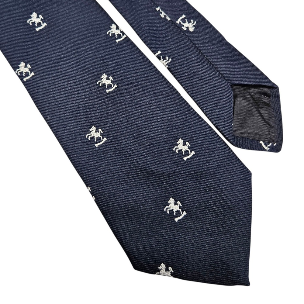 Vintage 80s 90s Kent Tie Navy Blue White Rocking Horse Novelty‎ Mens Necktie